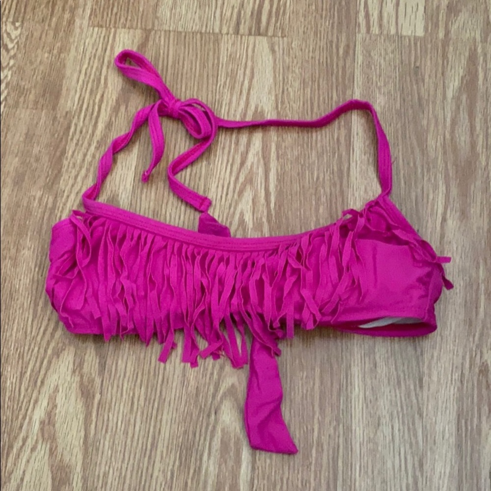 Hot pink fringe bikini top